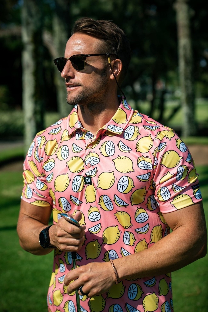 Custom Apparel Mens Funky Golf Shirt | Peachy Lemons