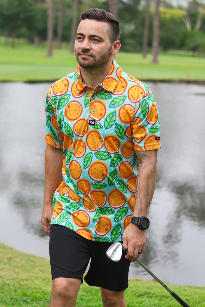 [SKUIQ447] Custom Apparel Mens Golf Shirt | Premium | Orange Blossoms (S)