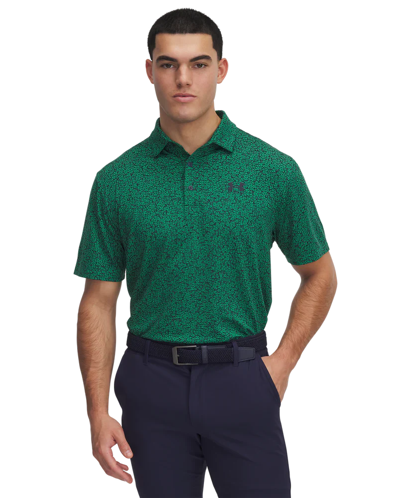 [1378677S] Under Armour Men's Golf Polo | 3.0 Printed Polo | Green/Black (S)