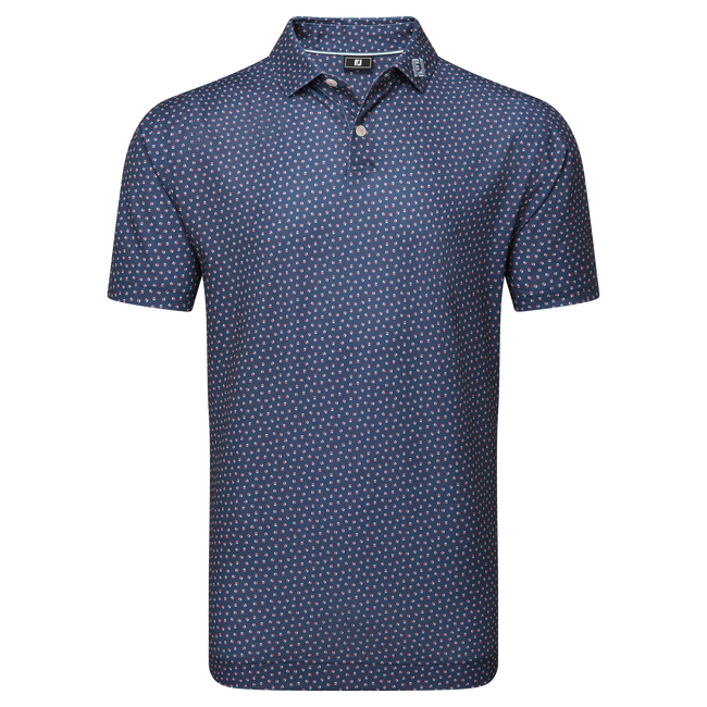 Footjoy Mens Golf Shirt | EU Bounce Printed  Pique | Dark Deni