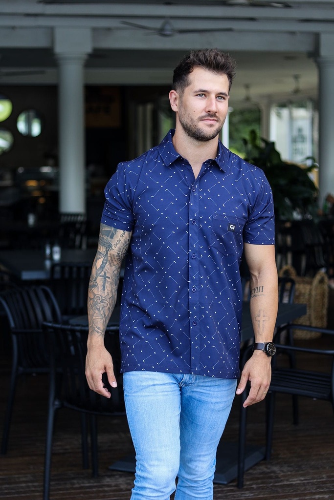 [SKUIQ318] Custom Apparel Mens Golf Shirt | Button-UP | Navy Clubs (S)