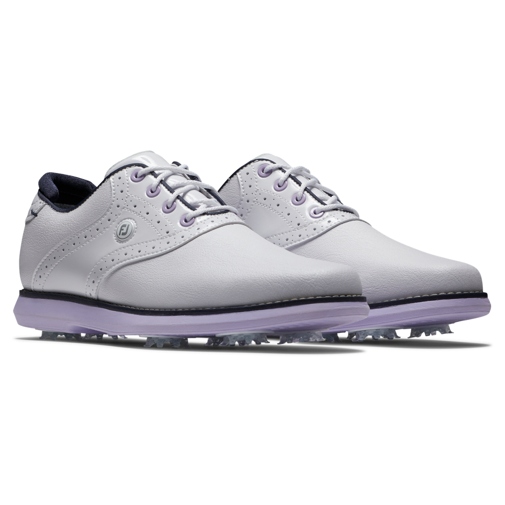 [97930040M] Footjoy Women's Golf Shoes | Traditions 9b (White/Navy/Purple, UK4)