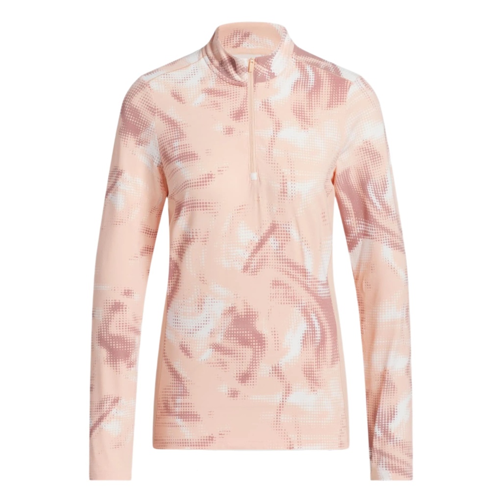 Adidas Womens Jersey | Printed  Polo Quarter Zip | Peach-White-Red