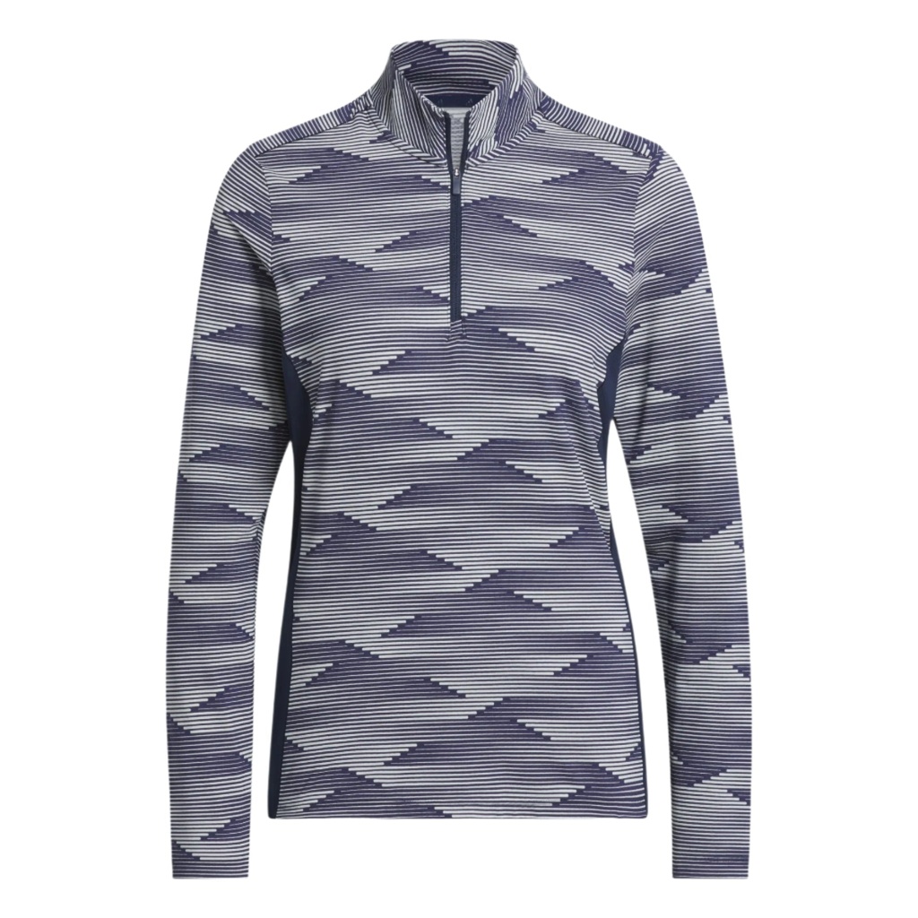 [IM7886-3] Adidas Womens Jersey | Printed  Polo Quarter Zip | Grey-Black (L)