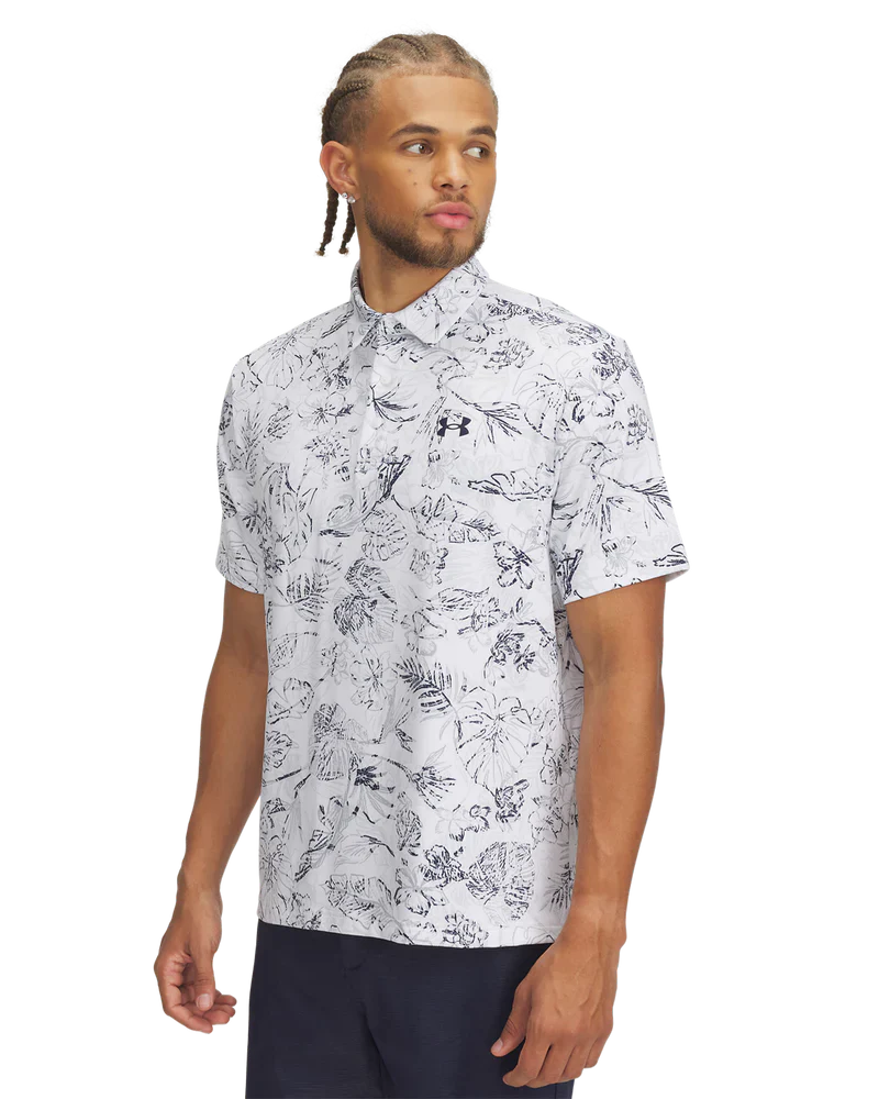 [1378677-118-M] Under Armour Men's Golf Polo | 3.0 Printed Polo | White/Navy/Grey (M)