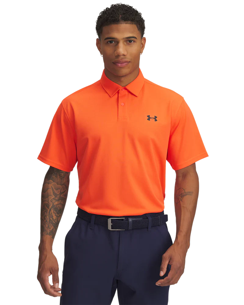 Under Armour Mens Golf Shirt | Pique Polo | Orange-Black