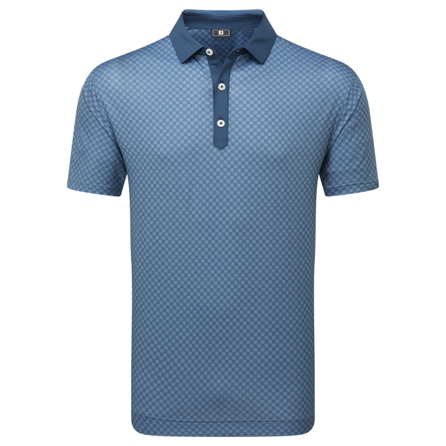 [34013S] FootJoy Men's Golf Shirt | Checker Print Isle | Dark Denim White (S)