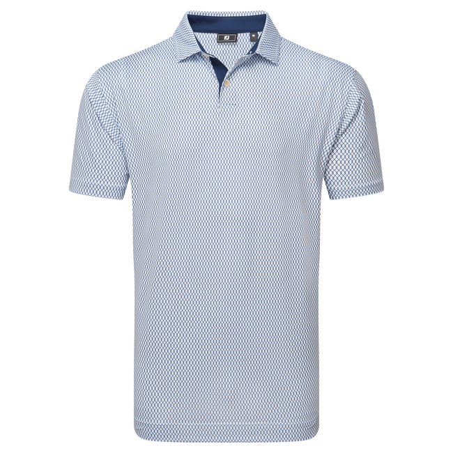 [34033S] FootJoy Mens Golf Shirt | Irongate Print Lisle | White Navy (S)