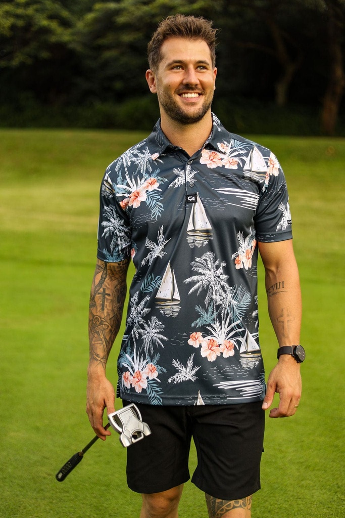 [SKUIQ164] Custom Apparel Mens Funky Golf Shirt | Lets Go Sailing (S)
