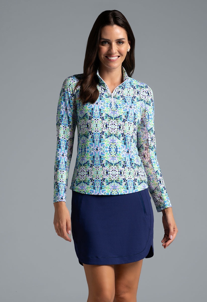 Ibkul Women`s Golf Shirts | Ridley Long Sleeve Zip | Mock | Navy/Multi