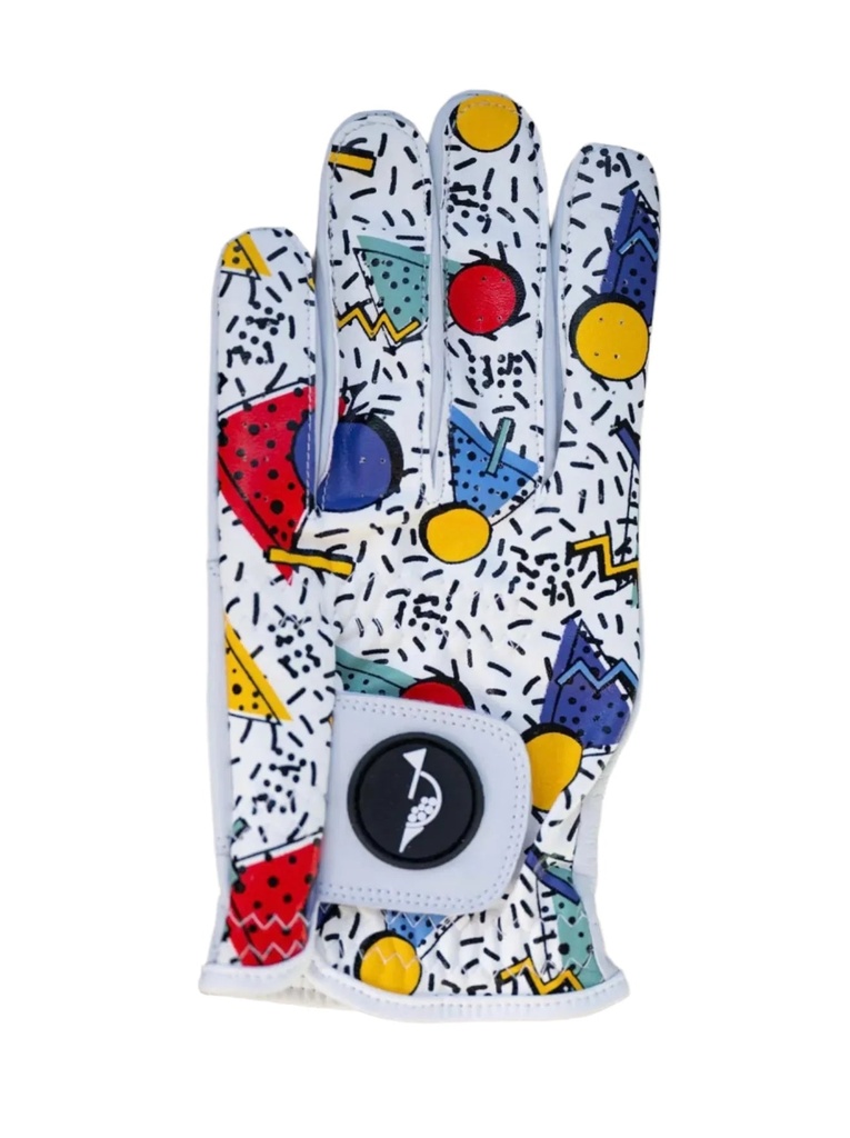 [SKUIQ120] Men's Hooked Golf Glove | Cabretta Leather | Funky (90's Print, S)