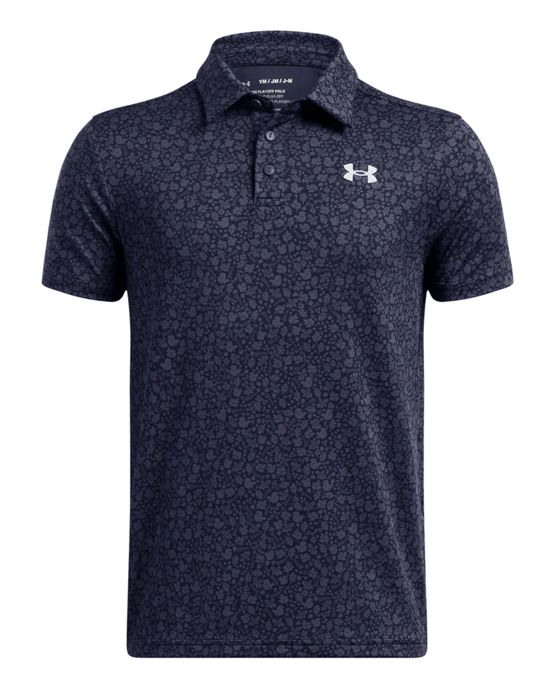 [1382681-413S] Under Armour Junior Golf Shirt | Playoff Printed Polo | Navy/Grey (S)