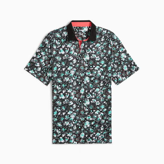 [62883202-2] Puma Mens Golf Shirt | Cloudspun Abstract Camo Polo | Black - Aquatic