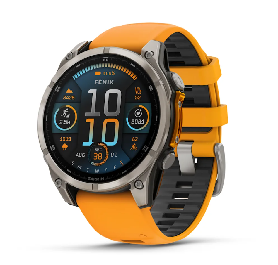 [010-02904-12] Garmin Fenix 8 Watch | 47mm | Amoled Sapphire Spark Orange/Graphite Band