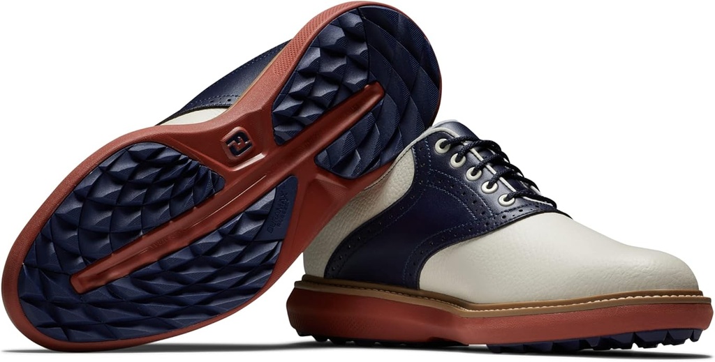 Footjoy Men's Golf Shoes | Traditions | Spikeless | White/Navy/Brick f6