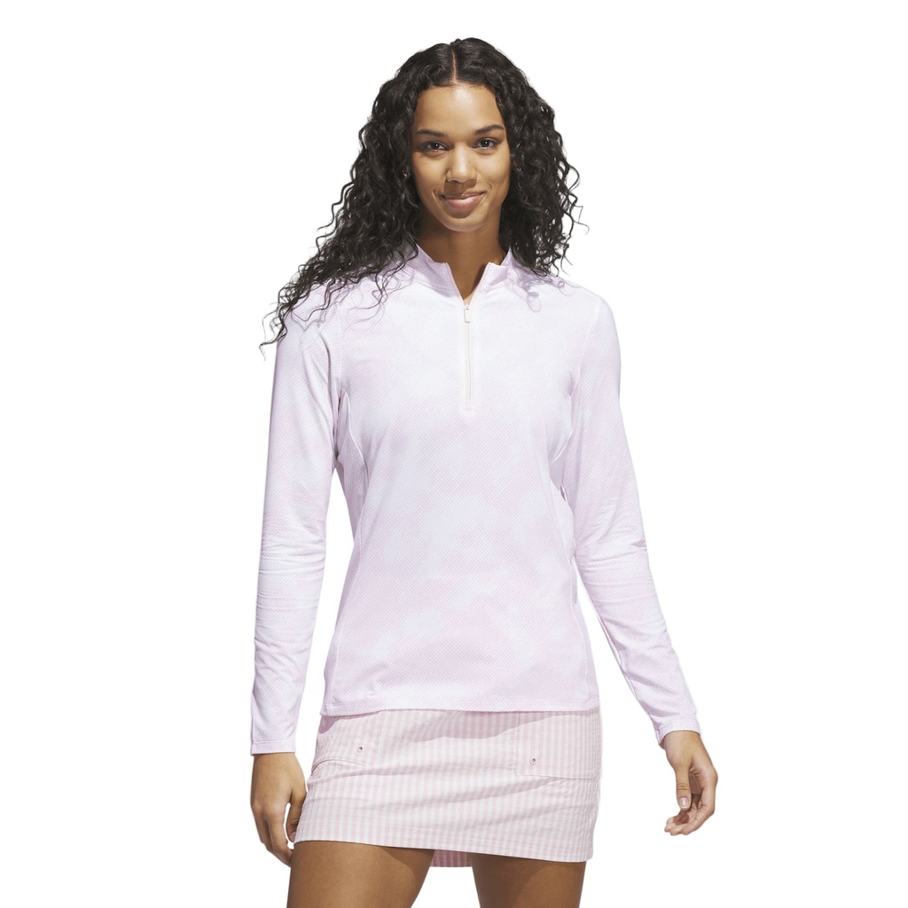 Adidas Womens Jersey | Printed  Polo Quarter Zip | Pink