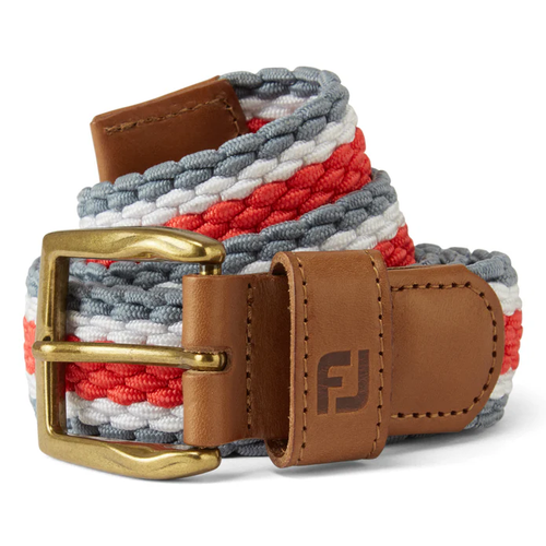 Footjoy Mens Golf Belt | Braided Canvas | Grey-White-Coral