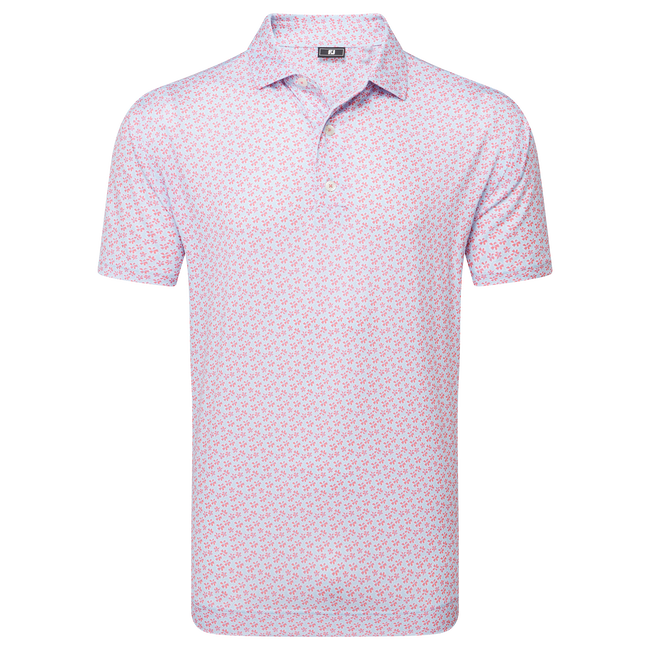 Footjoy Men`s Golf Shirt | EU Floral Sketch Lisle | Pink Lemonade