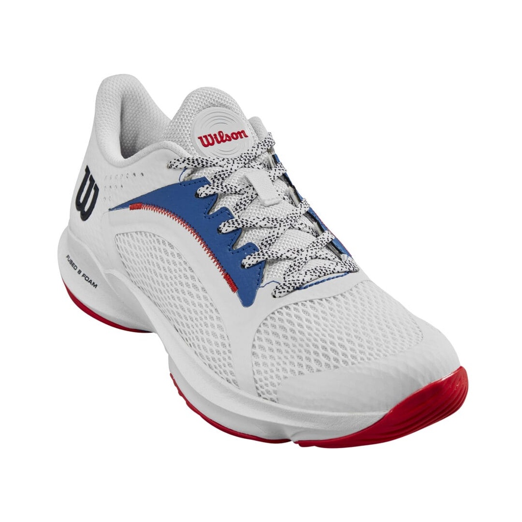 [WRS331660E050] Wilson Padel Footwear | Ladies Hurakn 2.0 Wht / Deja Vu Blue / Wilson Red (UK5)