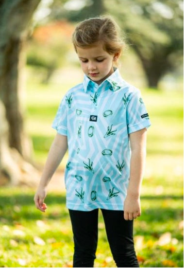 Custom Apparel Juniors Golf Shirt | Funky | Springbok | Turquoise White