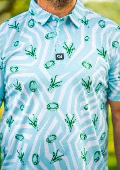 Custom Apparel Men's Golf Shirt | Funky | Springbok | Turquoise White