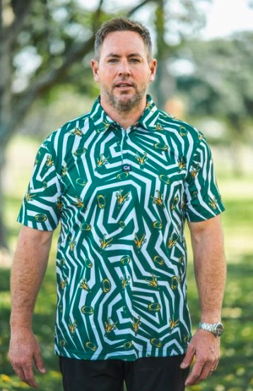 Custom Apparel Mens Golf Shirt | Funky | Springbok | White-Green