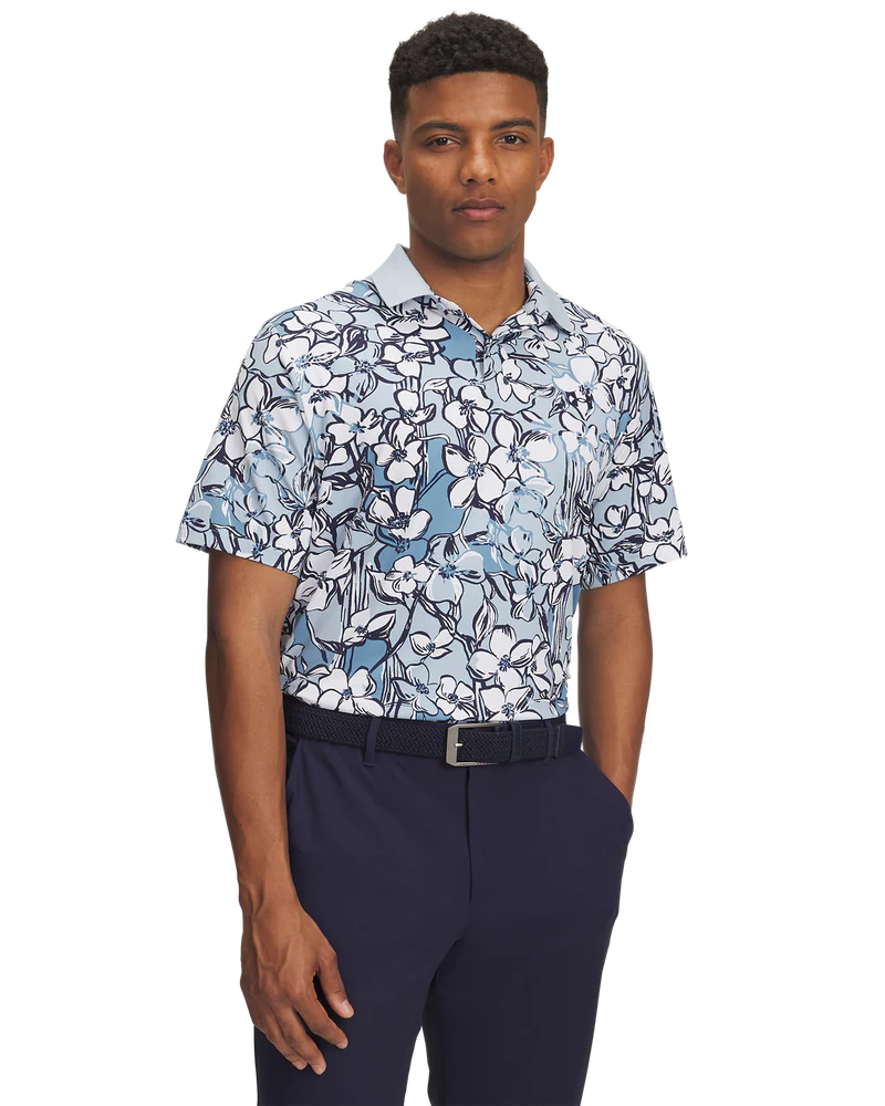 Under Armour Mens Golf Polo | Drive Chill | Printed Polo | Blue-White