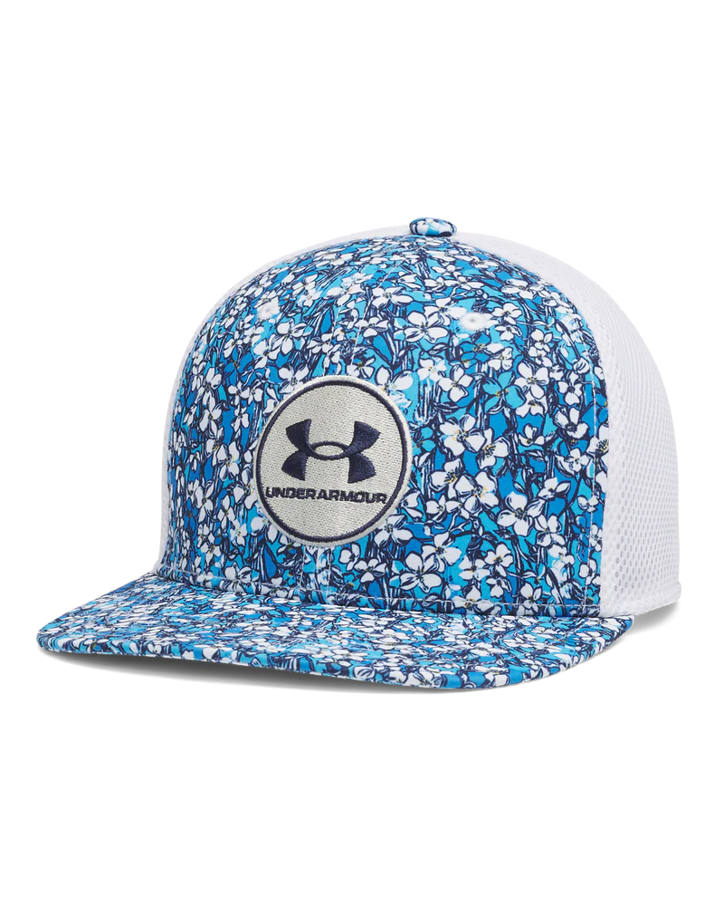 Under Armour Mens Cap | Chill Drive Low Stretch Fit | White-Blue Flowers