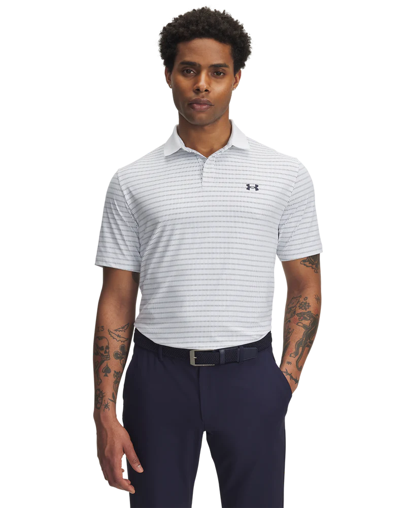 Under Armour Men's Golf Polo | Drive Chill | Printed Polo | White/Black
