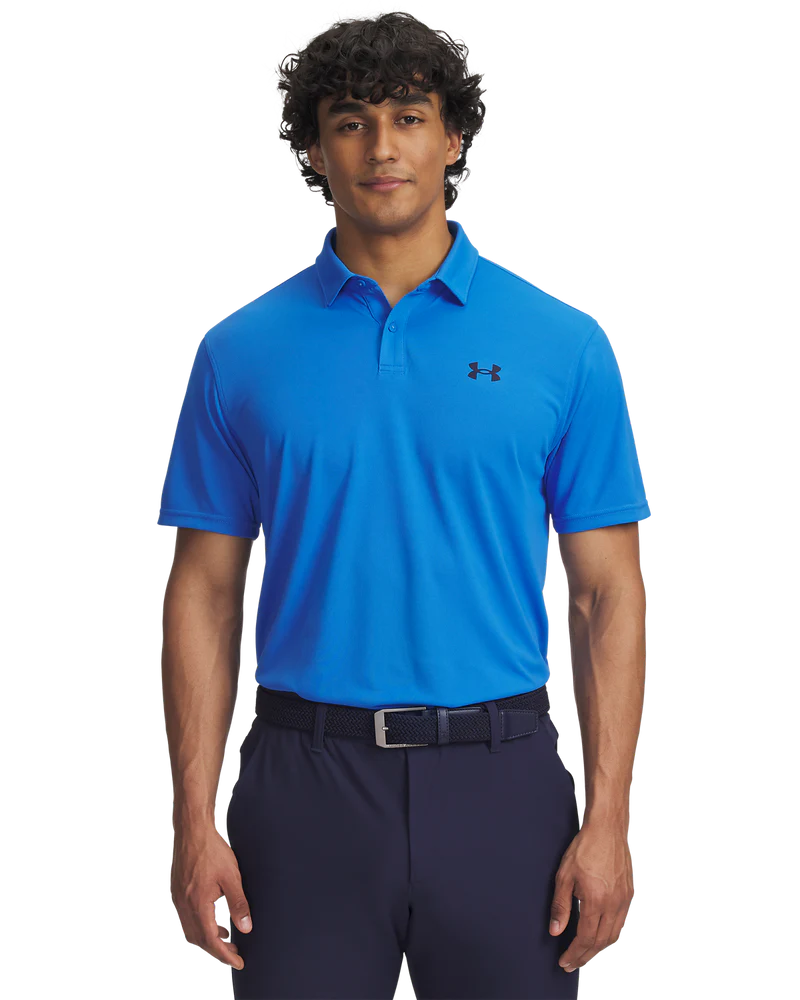 Under Armour Men's Golf Shirt | T2G Pique Polo | Blue Atlantis