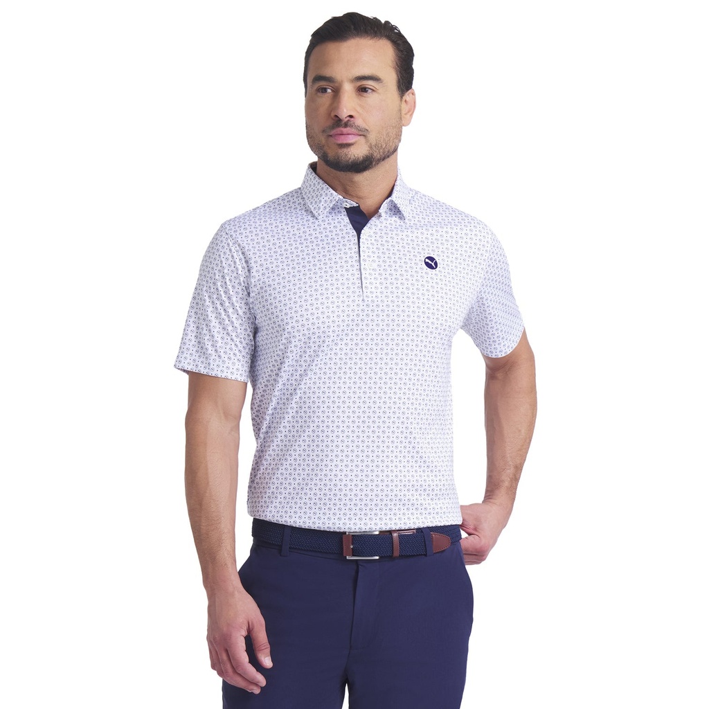 Puma Mens Golf Shirt | Pure 2.0 Polo | Circle Cat | White Glow-Deep Navy