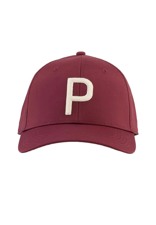 [02632812] Puma Mens Golf Cap | Heritage P Tech | Ruby Shimmer-Alpine Snow