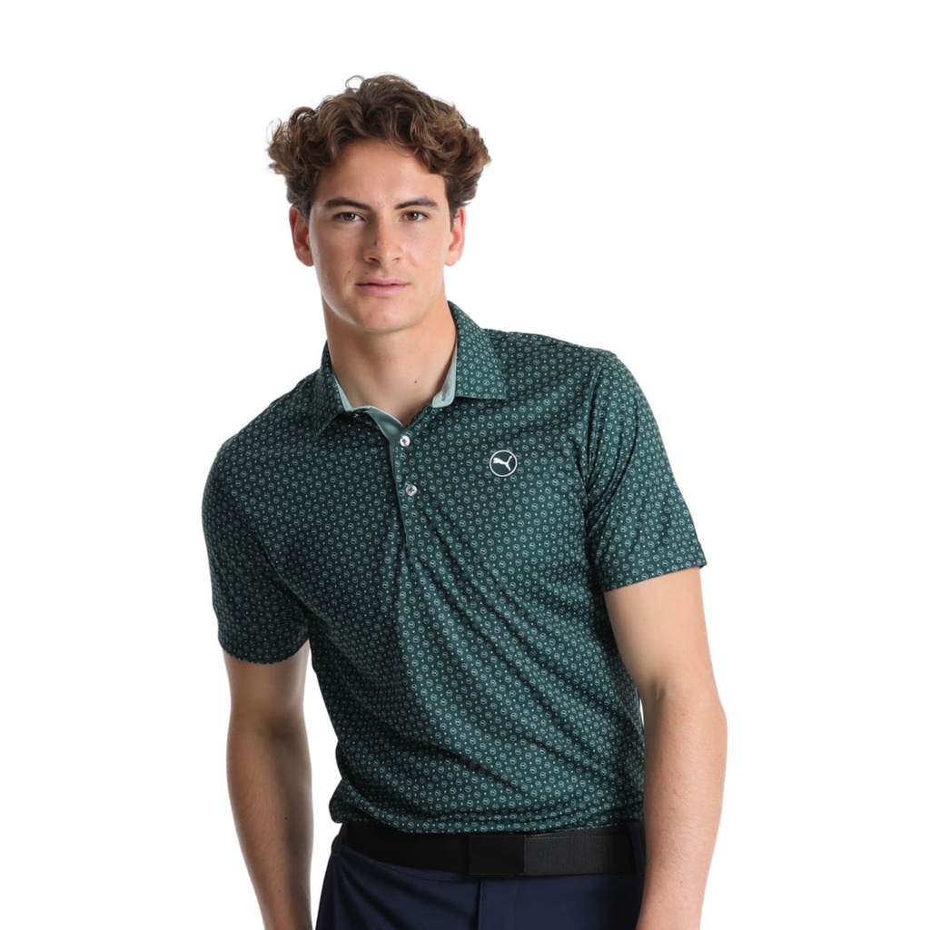 Puma Mens Golf Shirt | Pure 2.0 Polo | Circle Cat | Green Terrain-Light Moss