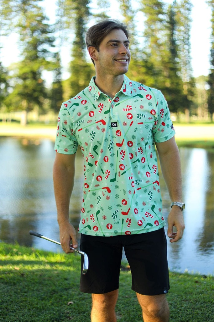 [CAOCTs] Custom Apparel Men's Funky Golf Shirt | Oh Christmas Tree (S)