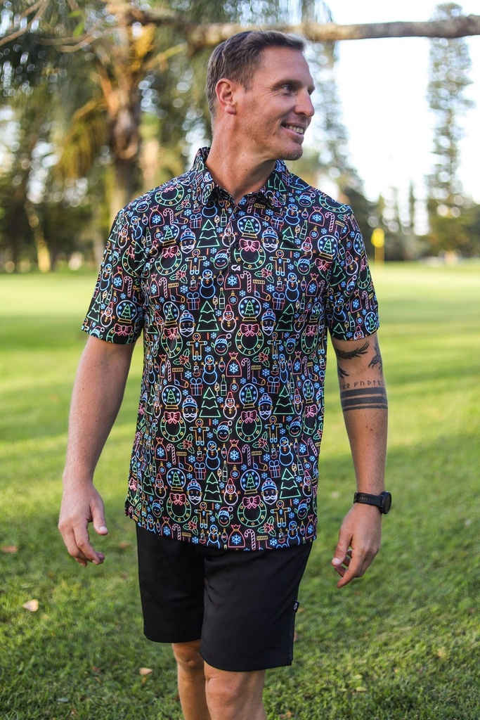 Custom Apparel Men's Funky Golf Shirt | Neon Christmas