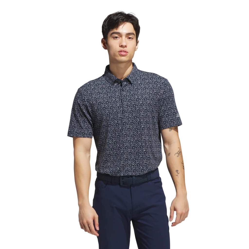 Adidas Mens Golf Shirt | Ultimate365 Micro Argyle Polo | Collegiate Navy-Grey Three