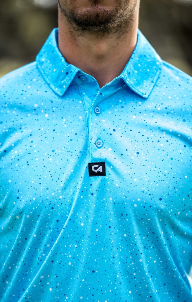 Custom Apparel Mens Funky Golf Shirt | Blue Paint Splatter