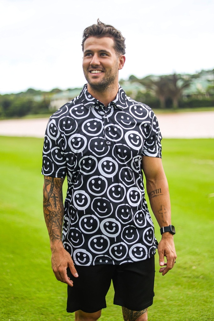 Custom Apparel Mens Funky Golf Shirt | Smiley