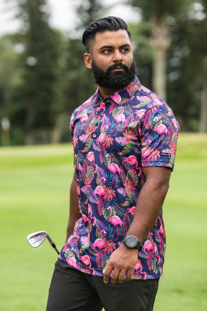 [CAMFS063] Custom Apparel Men's Funky Golf Shirt | Vibrant Mingos (S)