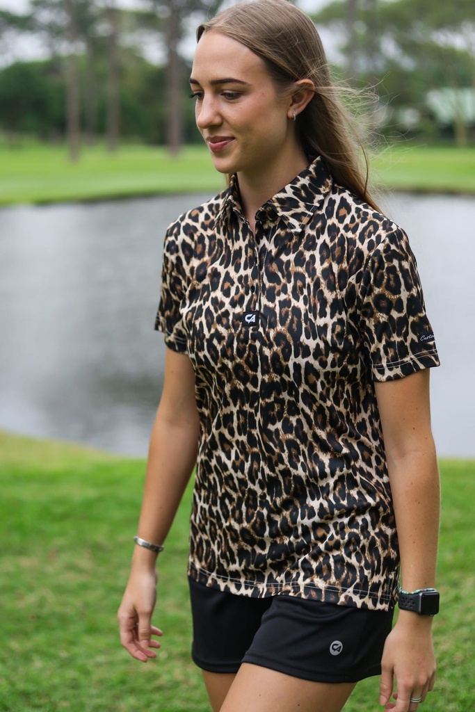 [CAWFS32] Custom Apparel Women's Golf Shirts | Funky | Leopard Print (S)