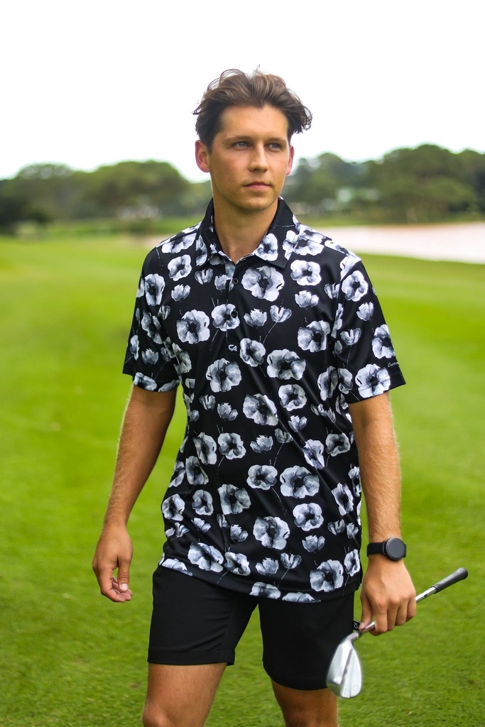 [CAMFS009] Custom Apparel Men's Funky Golf Shirt | Black Poppies (S)