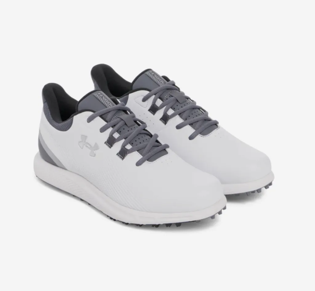 [3028240-100-9-5] Under Armour Mens Golf Shoes | Drive Medal Spikeless | White-Silver (8.5)