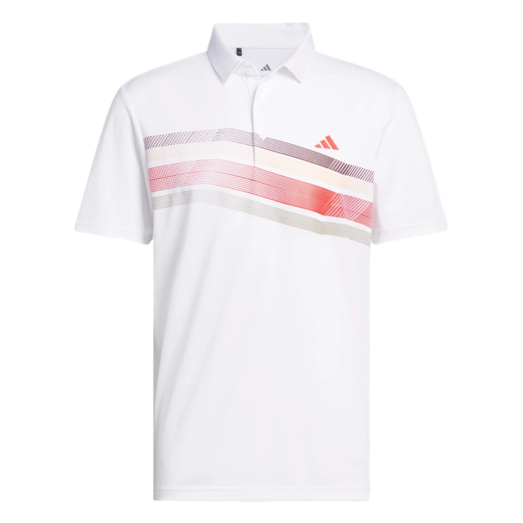 [JF8980S] Adidas Mens Golf Shirt | Core Chest Stripe | White-Purple-Red (S)