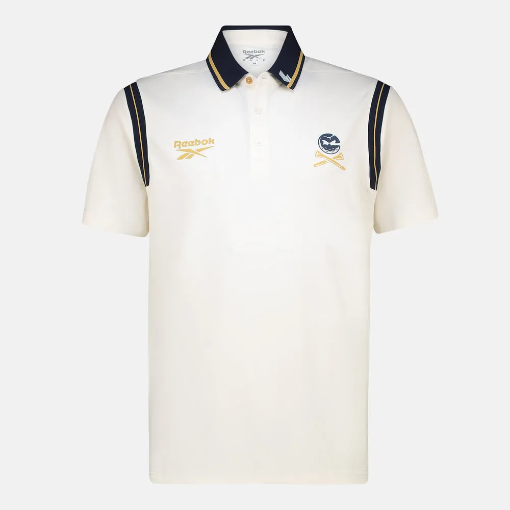 Reebok Mens Golf Shirts | Polo Crushers | Varsity | Chalk -Gold-Navy