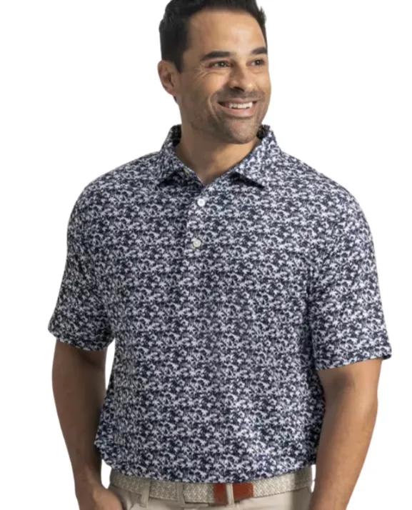 Footjoy Men`s Golf Shirt | EU Hidden Palm | Printed Lisle | Navy/White