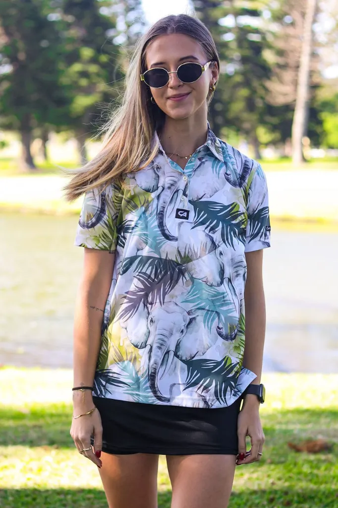 [HOS-876] Custom Apparel Womens Funky Golf Shirt | Elephant Spirit (S)