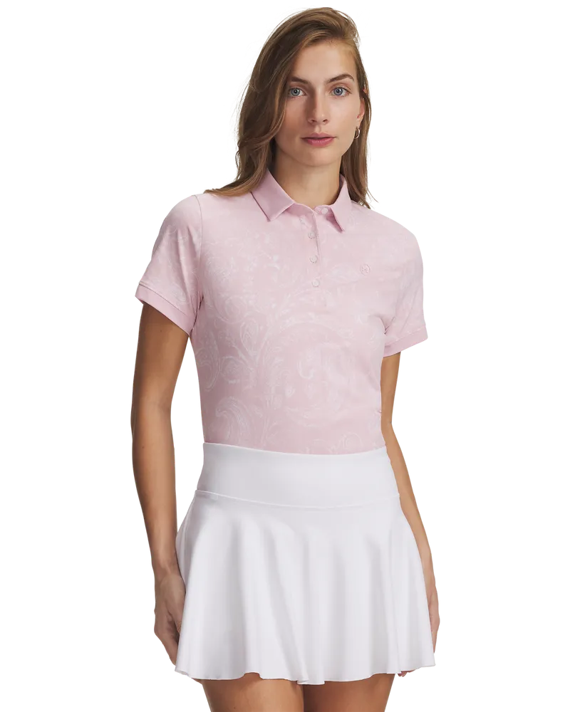Under Armour Womens Golf Shirt | Dry Printed Polo | Prime Pink