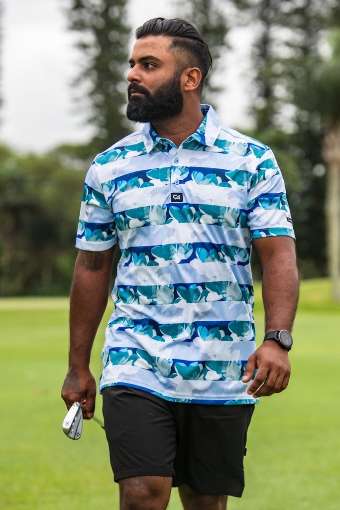 Custom Apparel Mens Funky Golf Shirt | Striped Floral