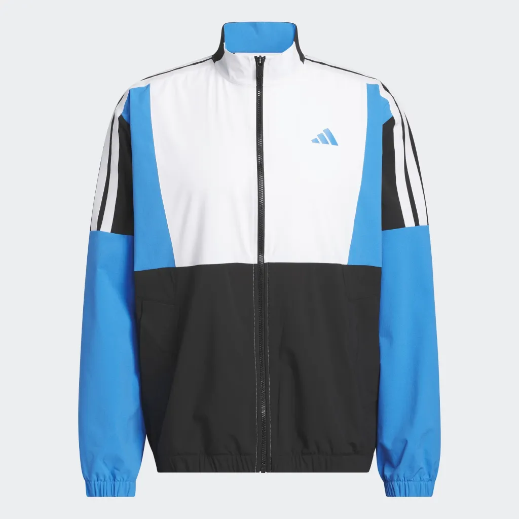 [JZ7004-S] Adidas Mens Golf Windbreaker | Beyond The Course Twistweave Full-Zip | Black-White-Blue (S)