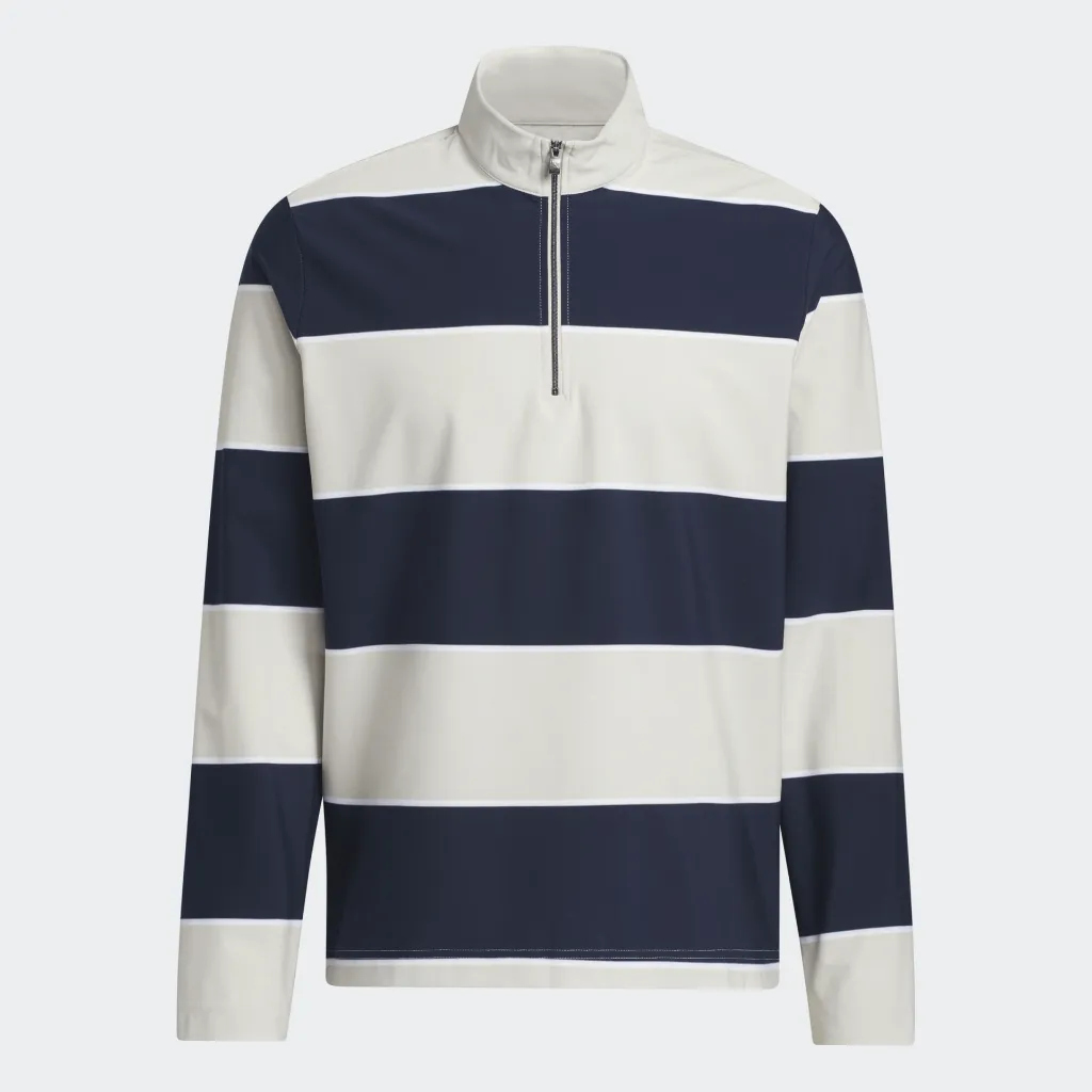 [KD2576-S] Adidas Mens Golf Jersey | Ultimate365 Rugby Stripe 1-4 Zip | Navy-Beige (S)